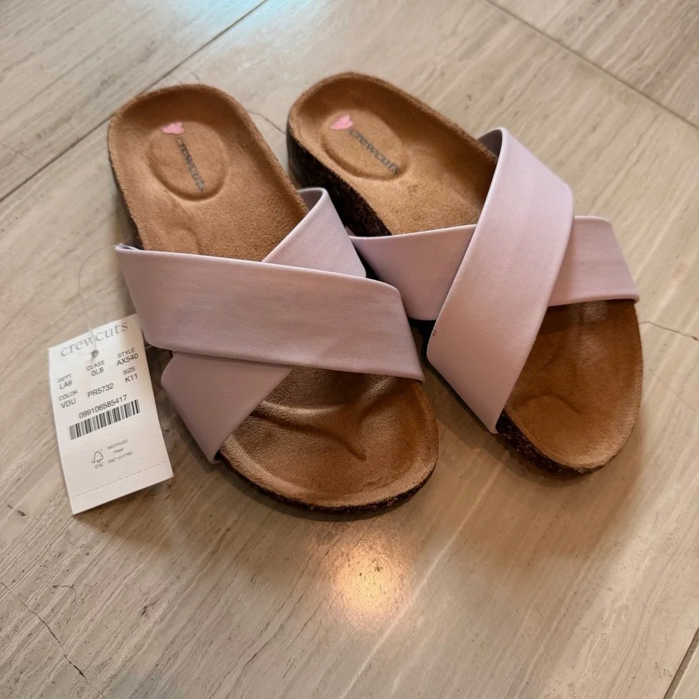 J.Crew Crewcuts Cross‎ Strap Comfy Slide Sandals Cork Trip Violet Dust AX540 K11